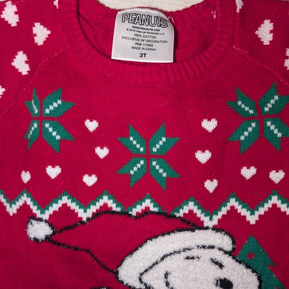 Peanuts SNOOPY Christmas Sweater Girls Size 3T - Picture 2 of 3